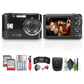 حزمة Kodak Pixpro FZ45 Digital Camera (أسود) بما في ذلك: بطاقة ذاكرة 2x 64 جيجابايت ، بطاريات قابلة للشحن ، علبة الكاميرا ، ترايبود مرن ، قارئ البطاقة ، محفظة البطاقة ، حزام يدوي ، مجموعة تنظيف كاملة