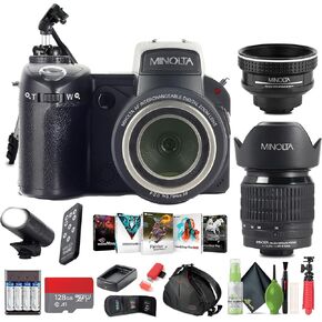 MINOLTA MN24Z 33 MP Autofocus / 1080P FHD Camera w/Interchangeable Lens Kit (Black) + 4xAA Battery with Charger + microSDXC Ultra 128GB Memory Card + Corel Photo, Video, & Art Suite Deluxe + More