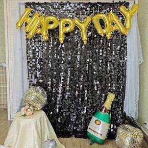 Sequin Backdrop 8x6FT,Shimmer Fabric Photography Backdrop,25mm Black Big Payette Sequin Photo Backdrop Curtain Panels Backgrounds for for Birthday Wedding Prom Parties(Black)