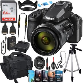 Nikon Coolpix P950 Digital Camera (26532) حزمة + 64 جيجابايت بطاقة ذاكرة عالية السرعة + علبة الكتف ، حزمة برامج تحرير وإدارة ثلاثيات الصور/الصور/الصور (متجددة)