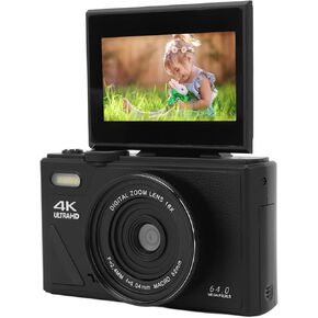 Digital Camera 4K,64MP UHD 18X Zoom Autofocus Retro Digital Camera,Compact Digital Camera with 3 Inch Flip Screen for Travel Photography Vlogging (Black)