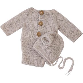 Newborn Boy Photoshoot Outfits and Props Bear Bonnet with Legless Romper Infant Baby Photography Crochet Knitted Bodysuit Set