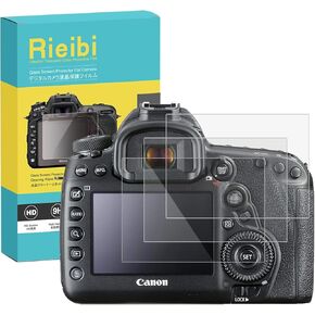 (3 Packs) Rieibi Screen Protector for Canon EOS 5D Mark IV Digital Camera, 0.33mm 9H Hardness Tempered Glass Film for Canon EOS MK IV Mark 4 5D4 with Top Screen Protector