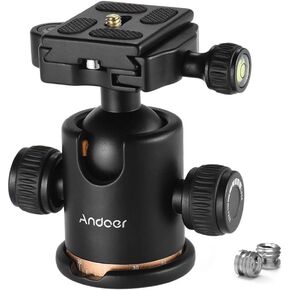 Andoer Tripod Ball Head, DSLR Camera Tripod Ball Head with 1/4 inch Quick Release Plate and Bubble Level, 360 Degree Rotating Panoramic Ball Head for Tripod, Monopod, Slider, DSLR Camera, Camcorder