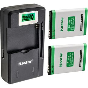 Kastar 2-Pack BL-5B Battery & Smart LCD Charger (3.7V, 890mAh) for ALC OT-S680, Minox DCC 5.1, NGM SOAP, Praktica DMMC10, iSpan DDV-965