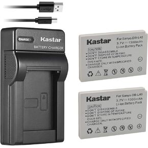 Kastar Battery (X2) & Slim USB Charger for Sanyo DB-L40, DB-L40AU and Sanyo Xacti DMX-HD1, DMX-HD1A, DMW-HD2, DMX-HD15, DMX-HD700, DMX-HD800, VPC-HD1, VPC-HD1A, VPC-HD1E, VPC-HD2, VPC-HD700, VPC-HD800