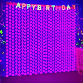 Mega-L Glow in The Dark Party Supplies, 2 Pack Neon Star Party Decorations 3.3 x 6.6 ft Fluorescent Fuchsia Tinsel Foil Fringe Curtains, Photo Booth Prop Backdrop Streamer, Birthday Party Decor