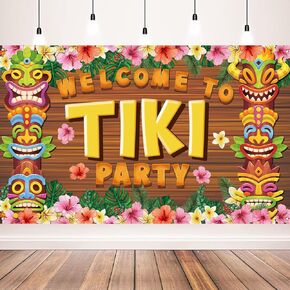 Tiki Party Backdrop, Tiki Banner for Tropical Hawaiian Aloha Luau Tiki Party Decorations, 71x43 Inches