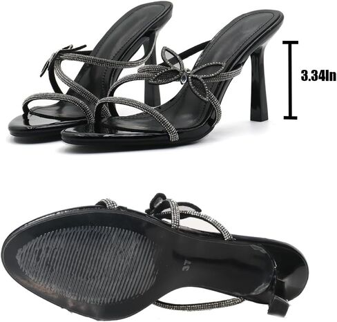 نساء حجر الراين للنساء Strappy Stiletto Slide Sandals Fashion Butterfly Decoration on Round Open Open Tee High Cheels Summer Wedding Prom Virtals Mule Sandals in Kuwait