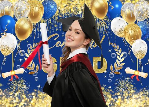 AIIKES 7x5FT Graduation Backdrop Cap Balloon Fireworks 2025 Grad Party Decorations Banner Congrats Backdrops Photo Back Drop 12-539 in Kuwait