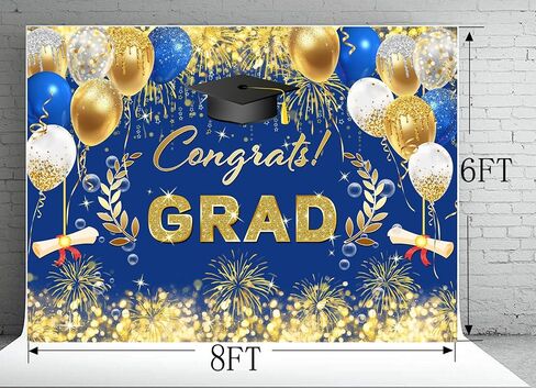 AIIKES 7x5FT Graduation Backdrop Cap Balloon Fireworks 2025 Grad Party Decorations Banner Congrats Backdrops Photo Back Drop 12-539 in Saudi Arabia