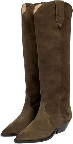 Yishaweiqi Camel Suede Knee High Boots for Women Snip Toe Chunky Heel Cowboy Cowgirl Boots Ladies Fall Wide Calf Tall Boots in Kuwait