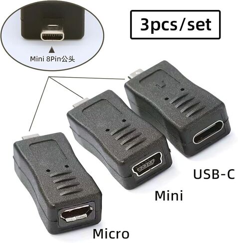 CY Adapter 3pcs/Set USB-C Type-C Micro Mini USB Female to Camera Mini 8P Data Power Adapter for Coolpix UC-E6 UC-E16 UC-E17 DSC-W DMC-S EX-Z in Saudi Arabia