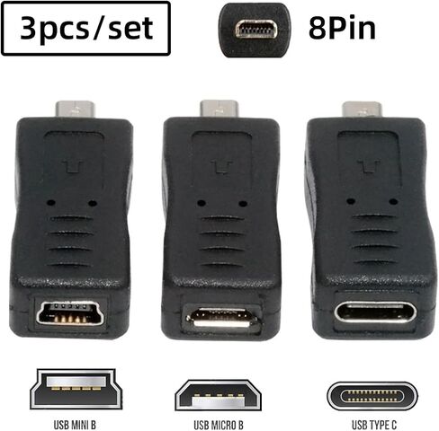 CY Adapter 3pcs/Set USB-C Type-C Micro Mini USB Female to Camera Mini 8P Data Power Adapter for Coolpix UC-E6 UC-E16 UC-E17 DSC-W DMC-S EX-Z in Saudi Arabia