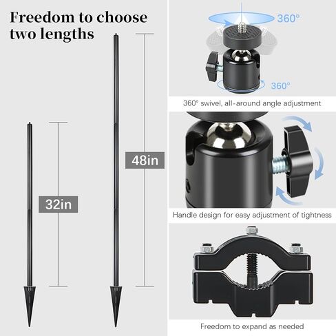 56 inch Security Camera Mount, Heavy Duty Trail Camera & Solar Pak Battery Mounting Post with 360° Rotatable 1/4" Ball Head Mount, Multi-Pivot Stable Rugged Steel Post(Black) in Saudi Arabia