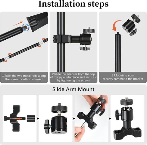 56 inch Security Camera Mount, Heavy Duty Trail Camera & Solar Pak Battery Mounting Post with 360° Rotatable 1/4" Ball Head Mount, Multi-Pivot Stable Rugged Steel Post(Black) in Saudi Arabia