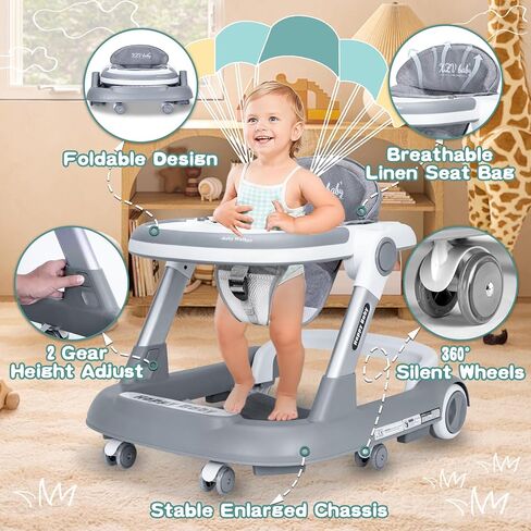 Baby Walker with Wheels 4 in 1 Foldable Activity Center with Mute Wheels Adjustable Heights Anti-Fall Activity Center for Boys Girls Safe Infant Toddler Walker with Footrest for 6-24 Months in Saudi Arabia