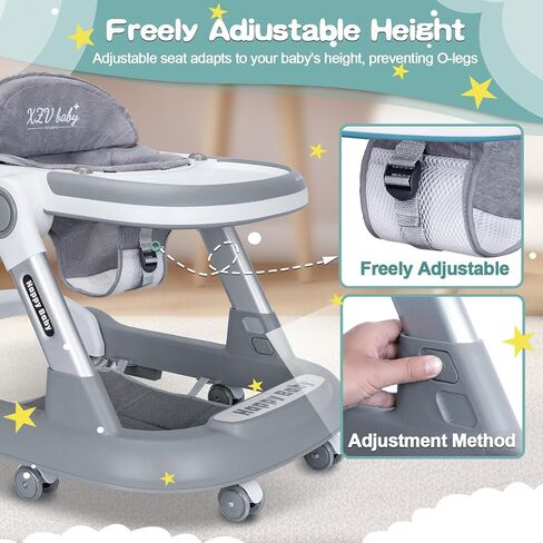 Baby Walker with Wheels 4 in 1 Foldable Activity Center with Mute Wheels Adjustable Heights Anti-Fall Activity Center for Boys Girls Safe Infant Toddler Walker with Footrest for 6-24 Months in Saudi Arabia