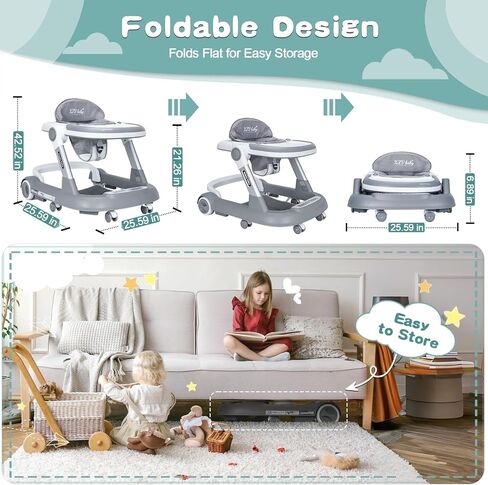Baby Walker with Wheels 4 in 1 Foldable Activity Center with Mute Wheels Adjustable Heights Anti-Fall Activity Center for Boys Girls Safe Infant Toddler Walker with Footrest for 6-24 Months in Saudi Arabia