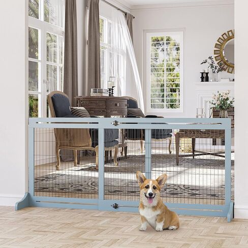 PawHut 72" W x 27.25" H Extra Wide Freestanding Pet Gate with Adjustable Length Dog, Cat, Barrier for House, Doorway, Hallway, Gray in Kuwait