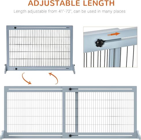 PawHut 72" W x 27.25" H Extra Wide Freestanding Pet Gate with Adjustable Length Dog, Cat, Barrier for House, Doorway, Hallway, Gray in Kuwait