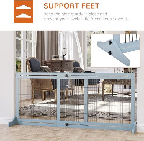 PawHut 72" W x 27.25" H Extra Wide Freestanding Pet Gate with Adjustable Length Dog, Cat, Barrier for House, Doorway, Hallway, Gray in Kuwait