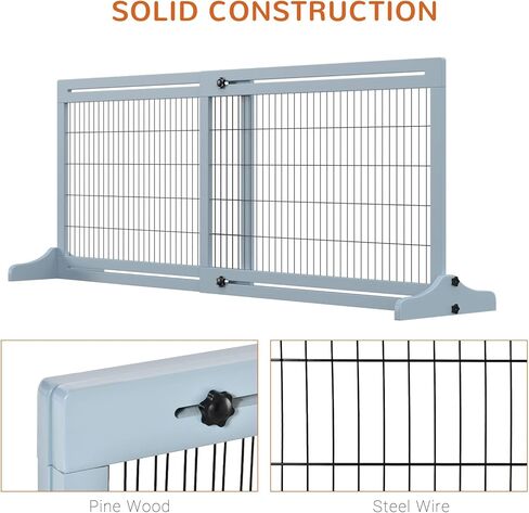 PawHut 72" W x 27.25" H Extra Wide Freestanding Pet Gate with Adjustable Length Dog, Cat, Barrier for House, Doorway, Hallway, Gray in Kuwait