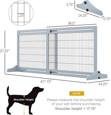 PawHut 72" W x 27.25" H Extra Wide Freestanding Pet Gate with Adjustable Length Dog, Cat, Barrier for House, Doorway, Hallway, Gray in Kuwait
