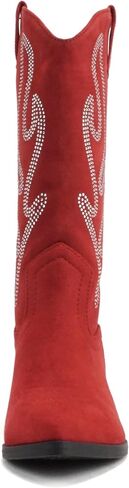 Soda “OZIE" ~ Women Pointed Toe Low Heel Rhinestone Mid-Calf Western Boot in Saudi Arabia
