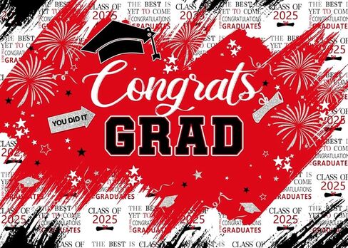 LYCGS 8x6ft Congrats Grad Red & Silver Grad Photo Backdrop 2025 Graduation Party Decor Banner X-119 in Saudi Arabia