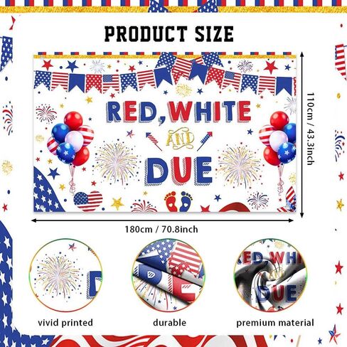 4th of July Baby Shower Backdrop Red White and Due Photography Background Red White and Blue Independence Day Oh Baby Patriotic Baby Shower Party Decorations Banner Photo Prop 70.8 x 43.3 inch in Saudi Arabia