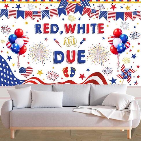 4th of July Baby Shower Backdrop Red White and Due Photography Background Red White and Blue Independence Day Oh Baby Patriotic Baby Shower Party Decorations Banner Photo Prop 70.8 x 43.3 inch in Saudi Arabia