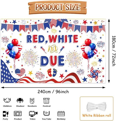 4th of July Baby Shower Backdrop Red White and Due Photography Background Red White and Blue Independence Day Oh Baby Patriotic Baby Shower Party Decorations Banner Photo Prop 70.8 x 43.3 inch in Saudi Arabia
