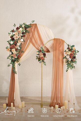 Ling's Moment Wedding Arch Backdrop Stand with Flowers - 7.2 قدم ، مجموعة 6 أقدام من إطار القوس المعدني مع ثنى لديكور الحفل - حفلة عيد ميلاد مصطنعة ، دش الزفاف ، Terracotta Orange in Kuwait