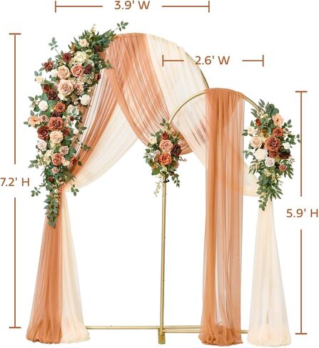 Ling's Moment Wedding Arch Backdrop Stand with Flowers - 7.2 قدم ، مجموعة 6 أقدام من إطار القوس المعدني مع ثنى لديكور الحفل - حفلة عيد ميلاد مصطنعة ، دش الزفاف ، Terracotta Orange in Kuwait