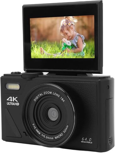 الكاميرا الرقمية 4K ، 64 ميجابكسل UHD 18x تكبير التلقائي التلقائي الكاميرا الرقمية ، الكاميرا الرقمية المدمجة مع شاشة Flip 3 بوصة لتصوير الفوتوغرافي تسافر (أسود) in Kuwait