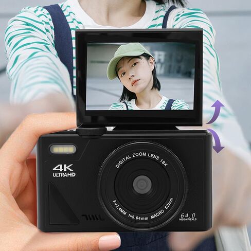 الكاميرا الرقمية 4K ، 64 ميجابكسل UHD 18x تكبير التلقائي التلقائي الكاميرا الرقمية ، الكاميرا الرقمية المدمجة مع شاشة Flip 3 بوصة لتصوير الفوتوغرافي تسافر (أسود) in Kuwait
