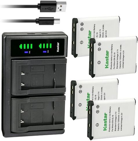 Kastar 4-Pack EN-EL19 Battery and LTD2 USB Charger Replacement for Nikon Coolpix S6900, Coolpix S7000, Coolpix S32, Coolpix S33, Coolpix A100, Coolpix A300, Coolpix W100, Coolpix W150 Camera in Kuwait