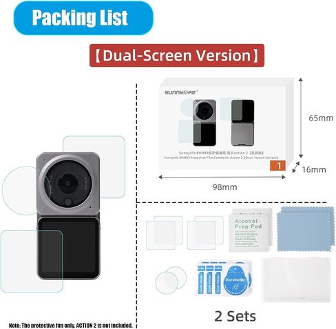 Osmo Action 2 Screen +Lens Protector for DJI Action 2 Combo 4K Camera Underwater for Vlogging Action Sports ، مجموعتان مضادتان للنظارات المقسمة في فيلم DJI Action 2 Power/Dual-Screen Combo (لـ DJI Action 2 Combo Dual-Screen) in Kuwait