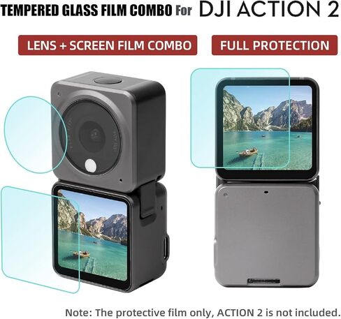 Osmo Action 2 Screen +Lens Protector for DJI Action 2 Combo 4K Camera Underwater for Vlogging Action Sports ، مجموعتان مضادتان للنظارات المقسمة في فيلم DJI Action 2 Power/Dual-Screen Combo (لـ DJI Action 2 Combo Dual-Screen) in Kuwait