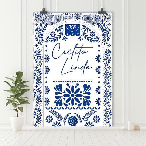 MEHOFOND Cielito Lindo Vertical Backdrop Blue Photography Background for Cielito Lindo Baby Shower Mexican Wedding Birthday Bridal Shower Mexican Themed Banner Photo Party Supplies 5x7ft in Kuwait