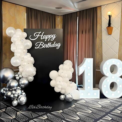 Happy Birthday Sign for Backdrop - White 'Happy Birthday' Party Banner Stickers for Balloon Arch Wall Decor Photo Backgrounds in Kuwait