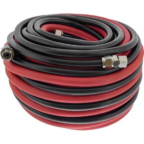 50 Foot Air and Fluid Hose Assembly Set with Fittings for Spray Guns, Paint Pressure Pot Tanks, Professional Heavy Duty - Air Hose 3/8" NPS, 5/16" ID - Fluid Hose 1/4" NPS, 1/4" ID