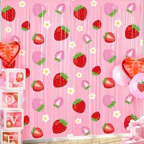 Tiamon 2 Pack Strawberry Party Decorations 3.3 × 6.6 قدم الستائر الهامشية الحلوة التوت الحلو عيد ميلاد أول عيد ميلاد البلاغ البثي