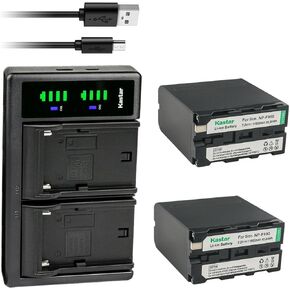 Kastar NP-F990 Battery 2-Pack and LTD2 USB Charger Compatible with Sony HXR-MC2000 HXR-MC2500 HXR-NX100 HXR-NX3 HXR-NX5 HXR-NX5R MPK-DVF4 MVC-CD1000 MVC-CD400 MVC-CHF81 MVC-CKF81 MVC-FD100 Camcorder