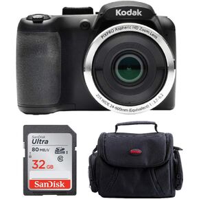 Kodak PIXPRO AZ252 Astro Zoom 16MP Digital Camera (Black) Bundle with 32GB SD Card and Case (3 Items)