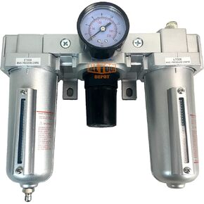 3/4" NPT HEAVY DUTY Compressed Air In Line Filter Regulator Lubricator Oiler Combo, Metal Bowl, 5 Micron Element, Adjustable From 7 to 215 PSI (MANUAL DRAIN)