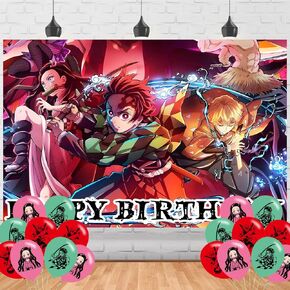 Slayer of Demon Birthday Decorations,Slayer Backdrops for Party Decorations Supplies,Anime Happy Birthday Banner Backdrop for Party Supplies (5x3ft)