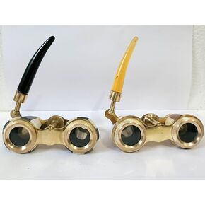 Vintage Opera Glasses, Brass-Plated Theater Binoculars with Handle, Black and Gold, 2-Pack