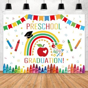 MEHOFOND 7x5ft Preschool Graduate Backdrop Banner for Kids Preschool Graduation School Prom Party Backdrop White Congrat Grad Graduation Class of 2025 Ceremony Photography Background Decor Supplies